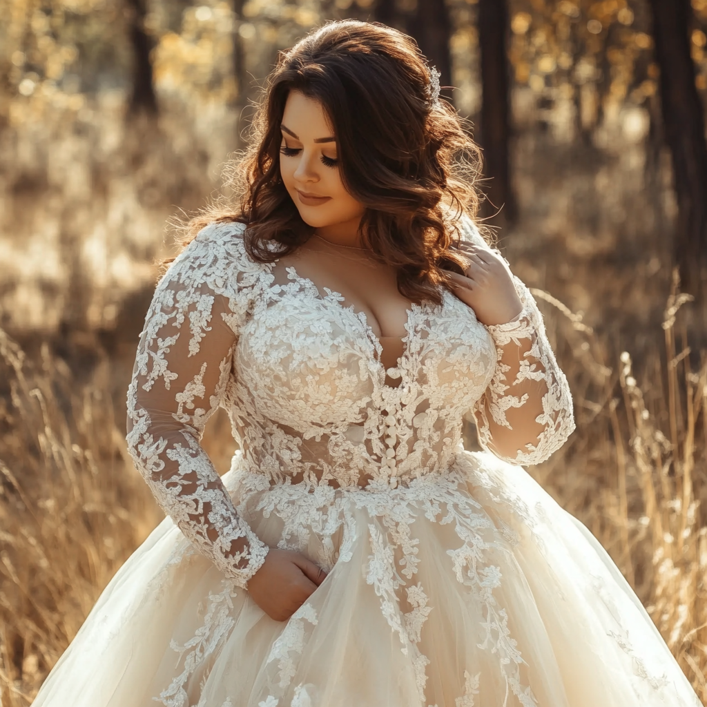 Brudekjoler i plussize med ærmer – brudekjole fra BrudekjoleOutlet, dansk butik ved København