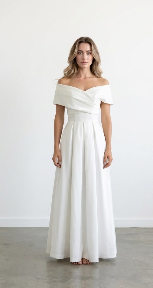 Off skulder klassisk enkel brudekjole 