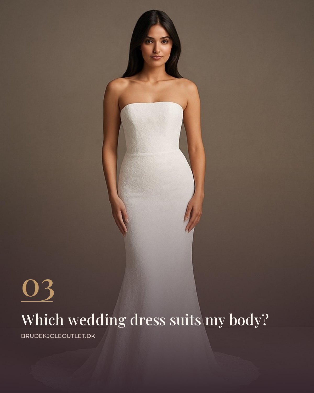 Strapless mermaid wedding dress in plain white fabric with a short train