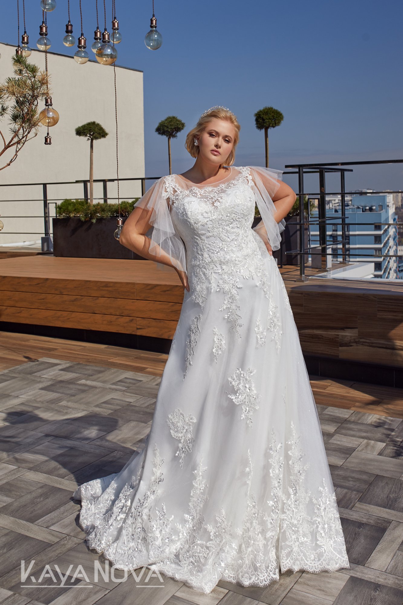 Cora stor størrelse brudekjole boho med ærmer