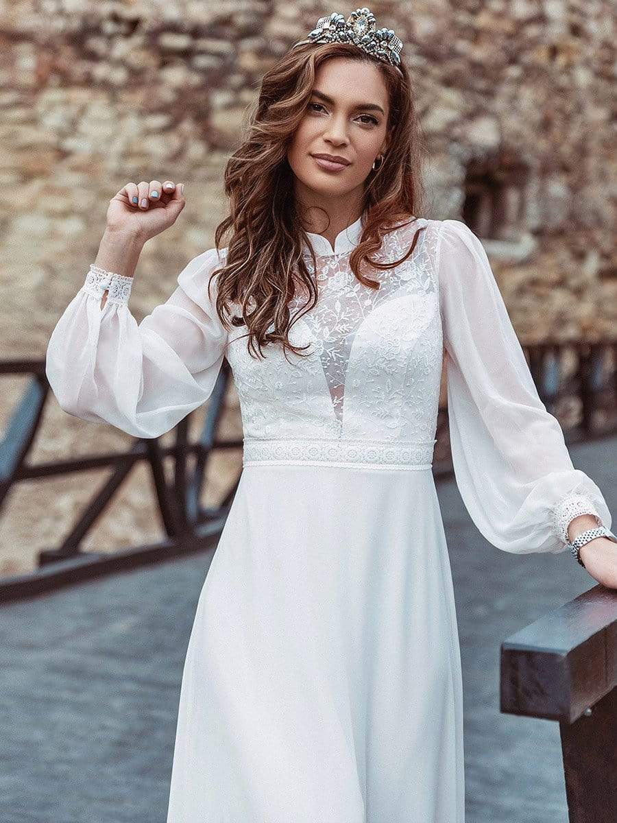 Høj hals billig brudekjole med ærmer