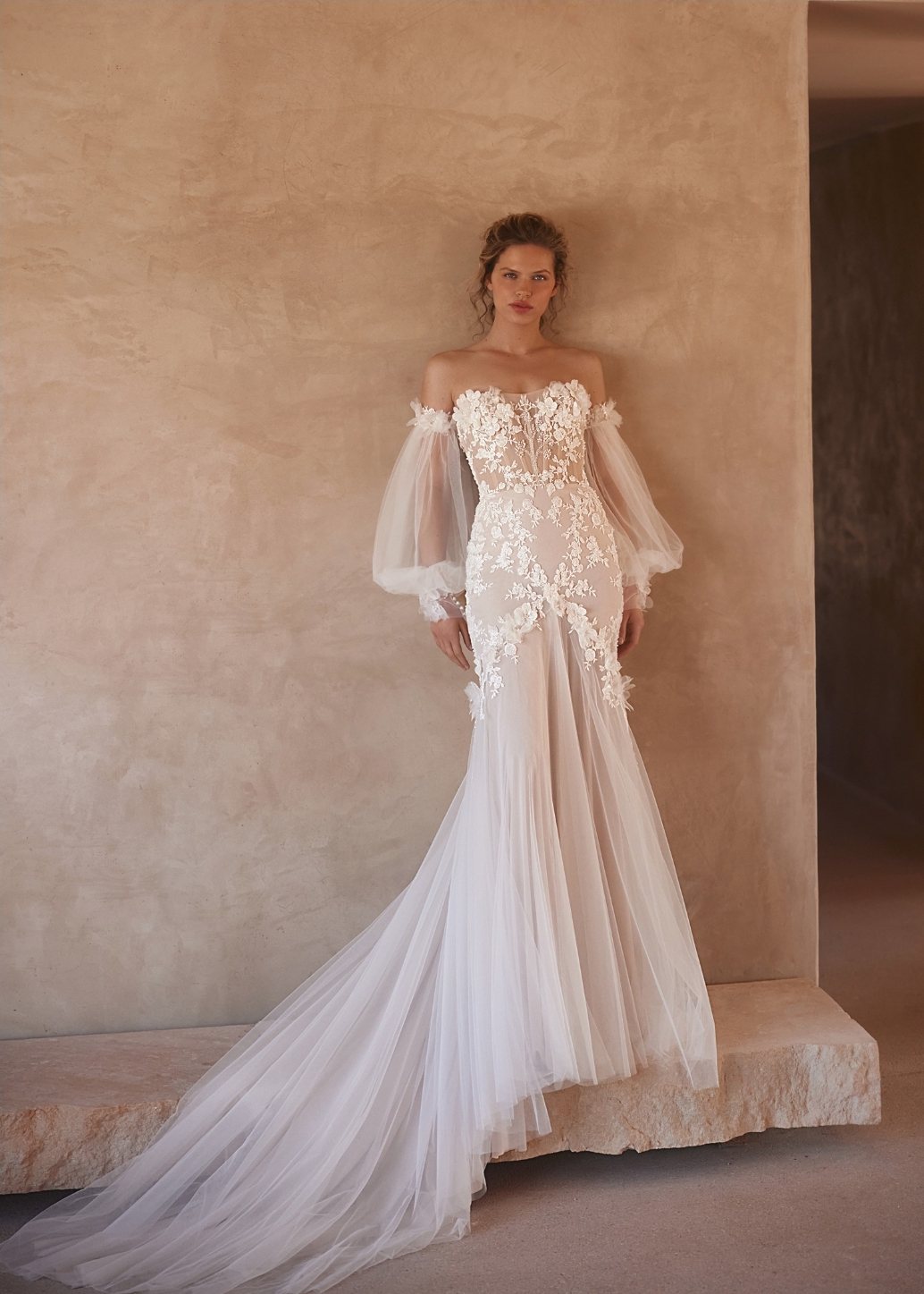 Elly brudekjole med aftagelige ærmer havfrue