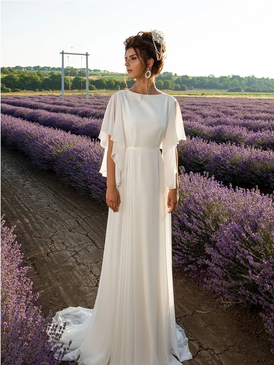 Brudekjole boho med ærmer 