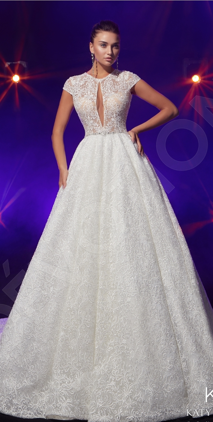 Eva brudekjole med høj hals og ærme 