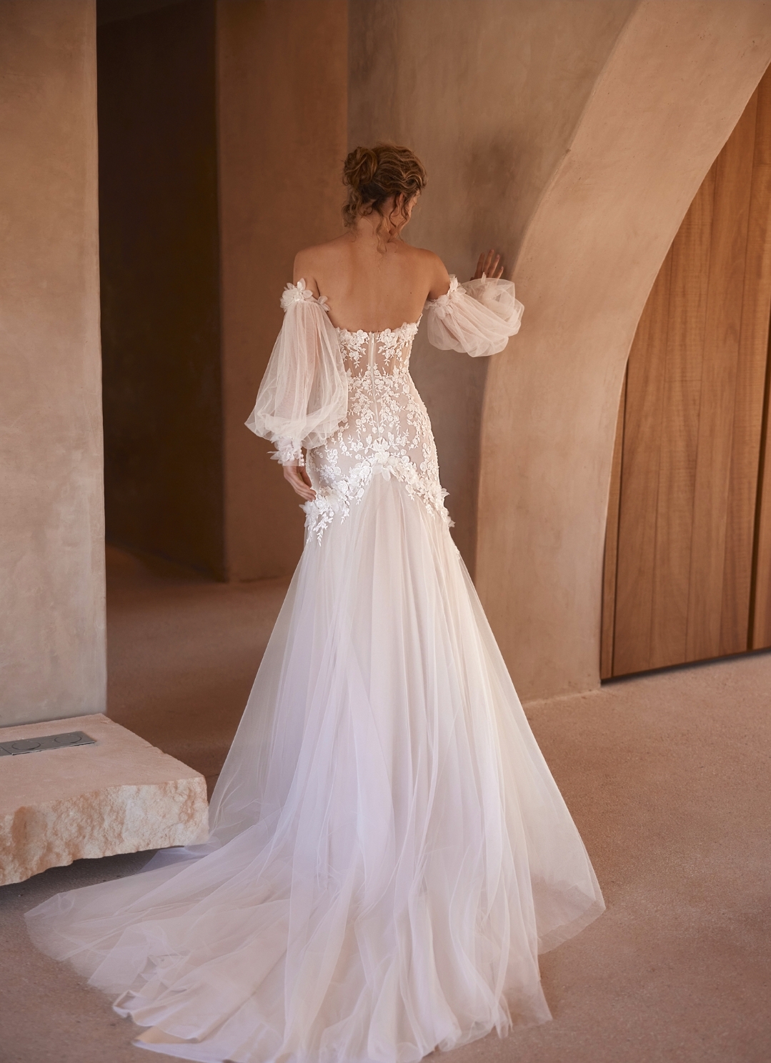 Elly brudekjole med aftagelige ærmer havfrue