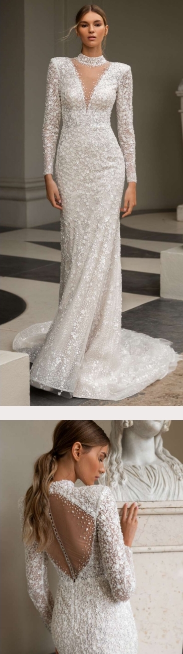 Brudekjolen med høj hals og ærmer