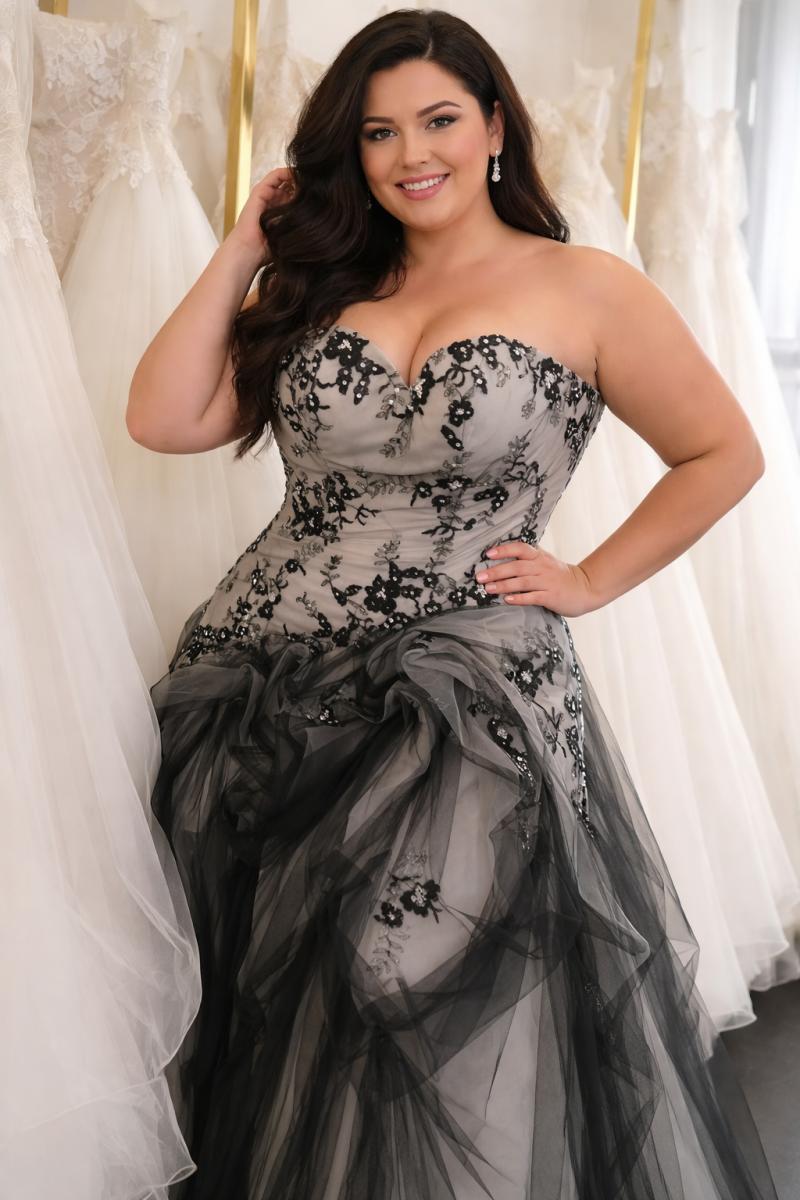 Sort hvid brudekjole