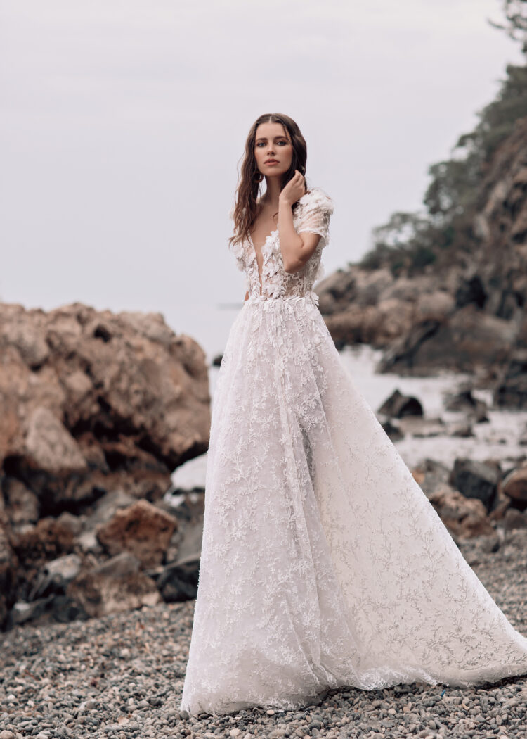 Bohemisk blomster brudekjole 