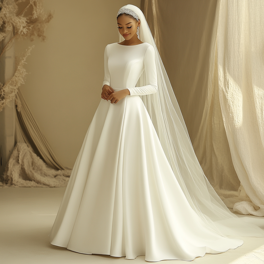 Brudekjoler med lange ærmer helt glat i skørt