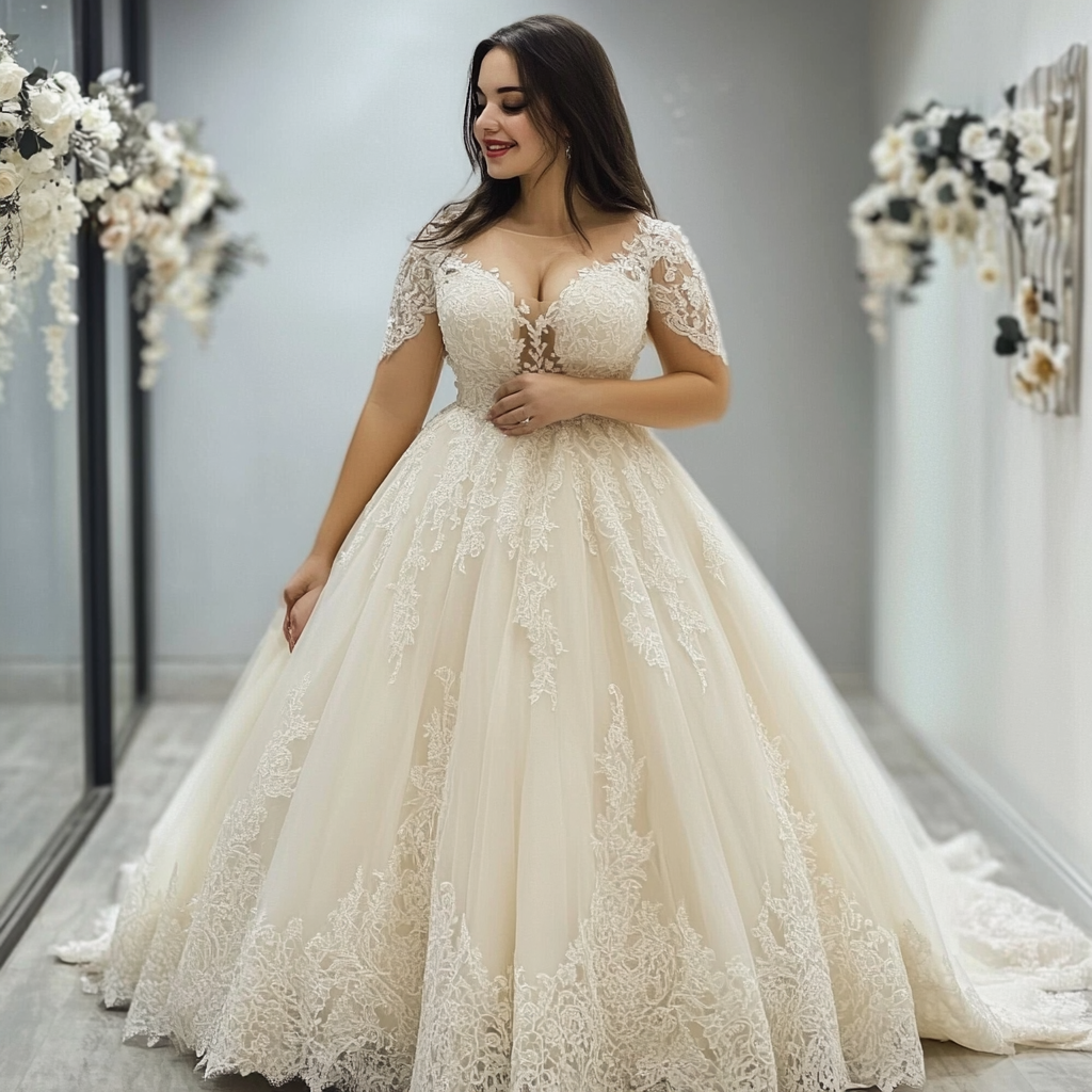 Brudekjole i plussize med ærmer